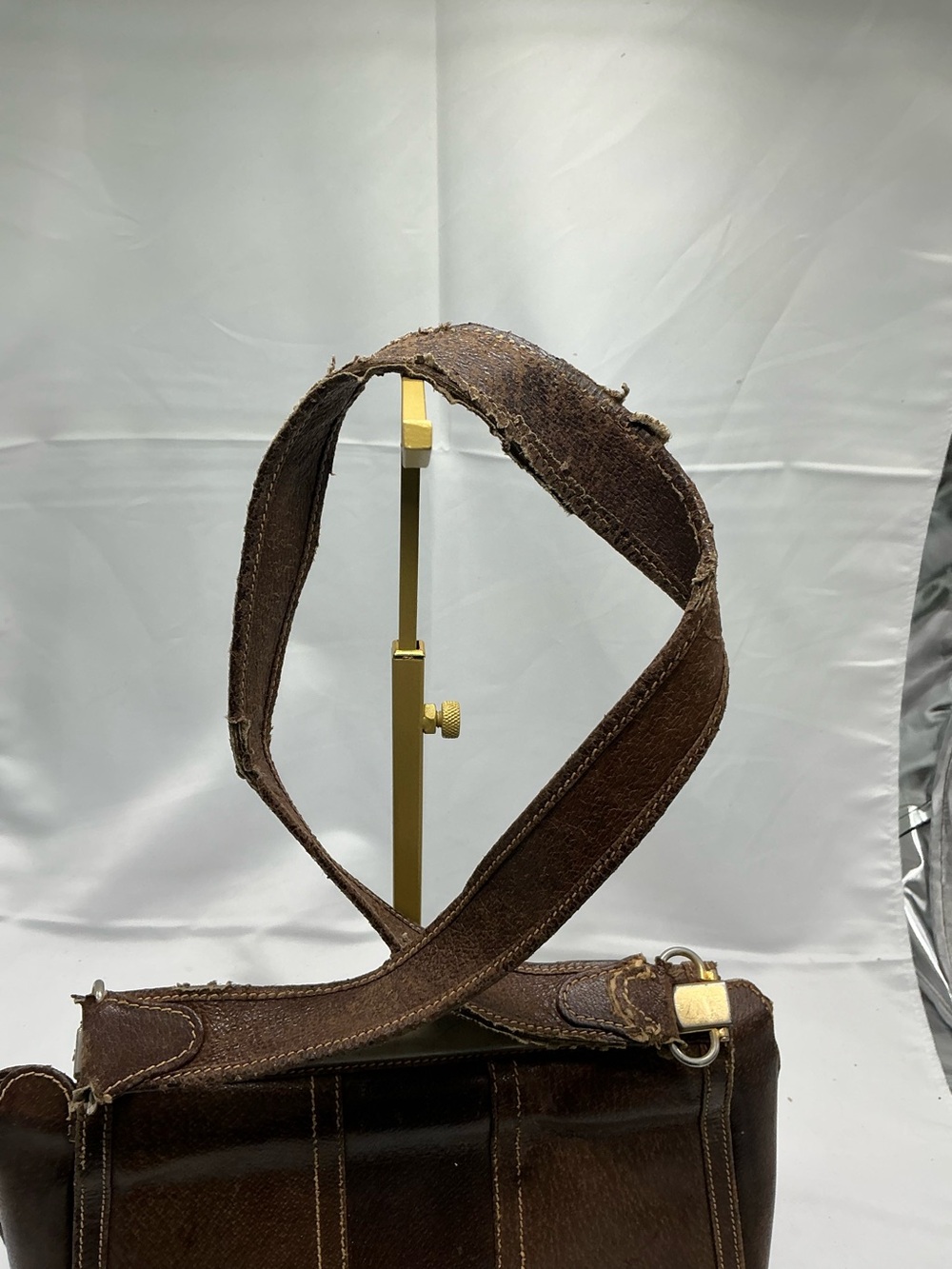 Gucci Vintage Canvas & Brown Leather Shoulder Tote Bag - Imperfect Bag 👀 - Picture 12 of 15